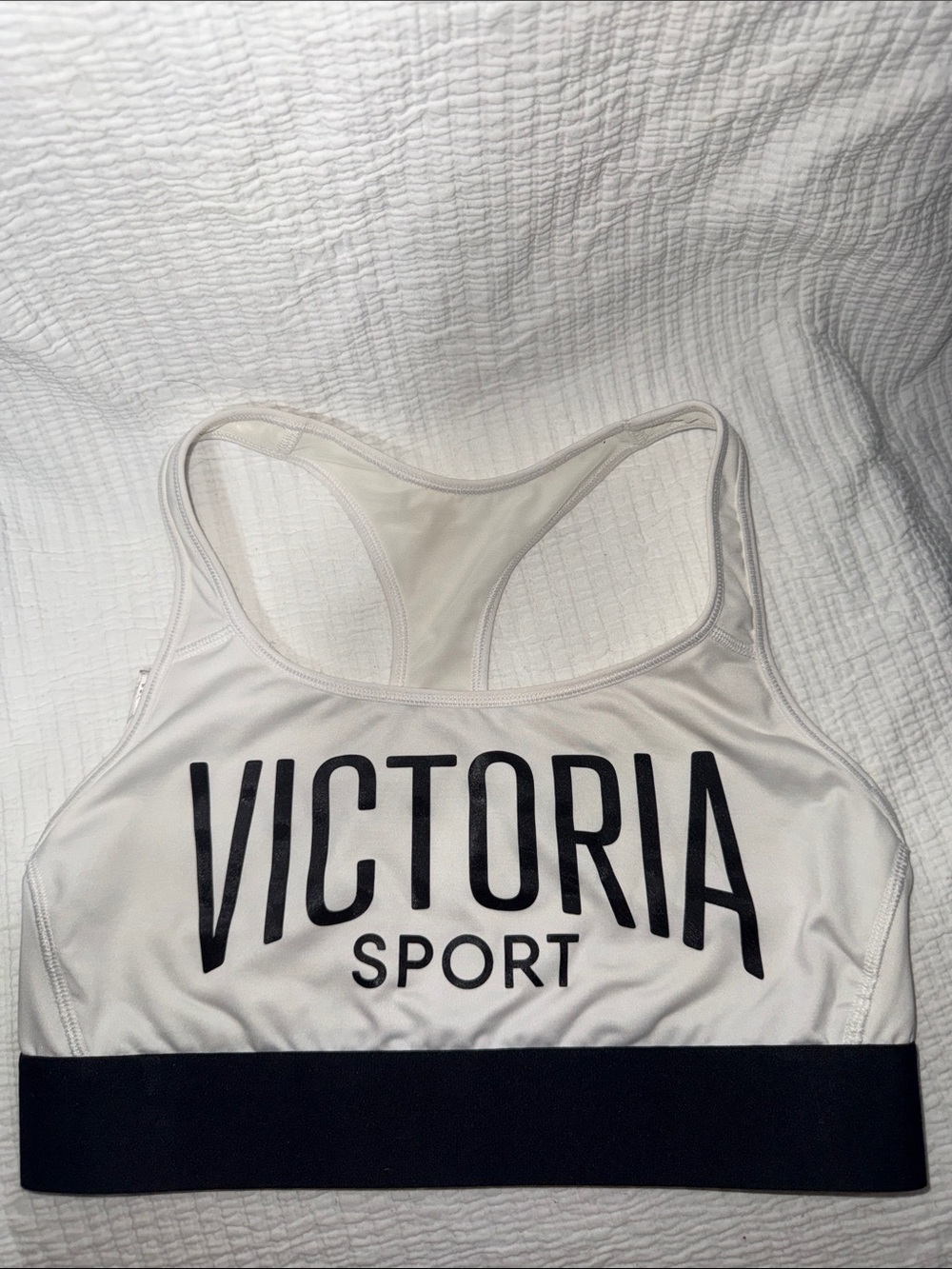 Victoria Sport Women's White and Black Racerback Sports Bra